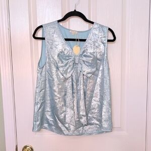 JODIFL Shimmering Silver Sleeveless Top with Bow